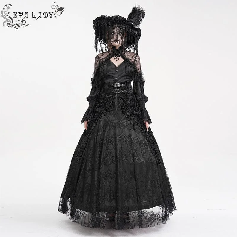 French Style Comfortable And Casual Women's Gothic Tassels Buckle-up Long Skirt