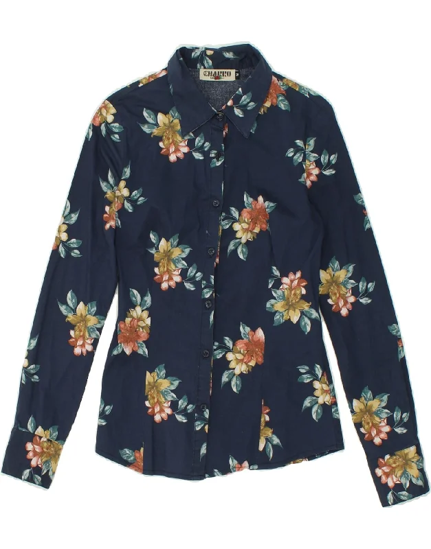 Sports Zipper Style EL CHARRO Womens Shirt UK 12 Medium Navy Blue Floral Cotton