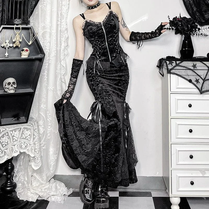 Perfect Tailoring Comfortable Series Women's Gothic Lace-up Eyelets Lace Maxi Skirt