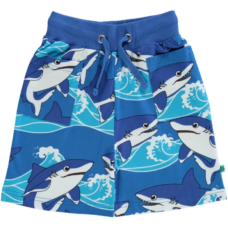 Single-shoulder Neck Design Småfolk Brilliant Blue Shorts With Sharks