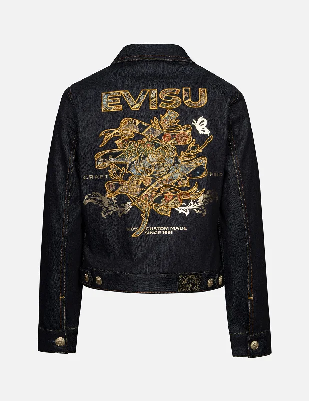 Comfortable Series Fresh And Natural Brocade Rose and Logo Embroidery Regular Fit Denim Jacket Comfortable Series Fresh And Natural Brocade Rose and Logo Embroidery Regular Fit Denim Jacket