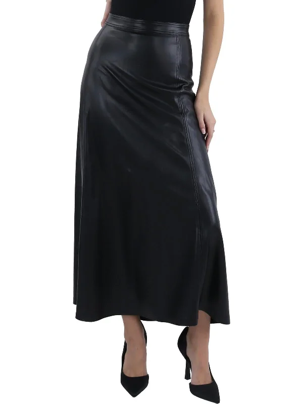 French Style Warm Atmosphere Womens Faux Leather Trim Evening Pencil Skirt