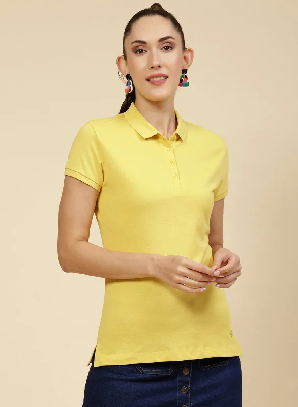 Classic And Versatile Stretch Design Women Yellow Solid T-Shirt