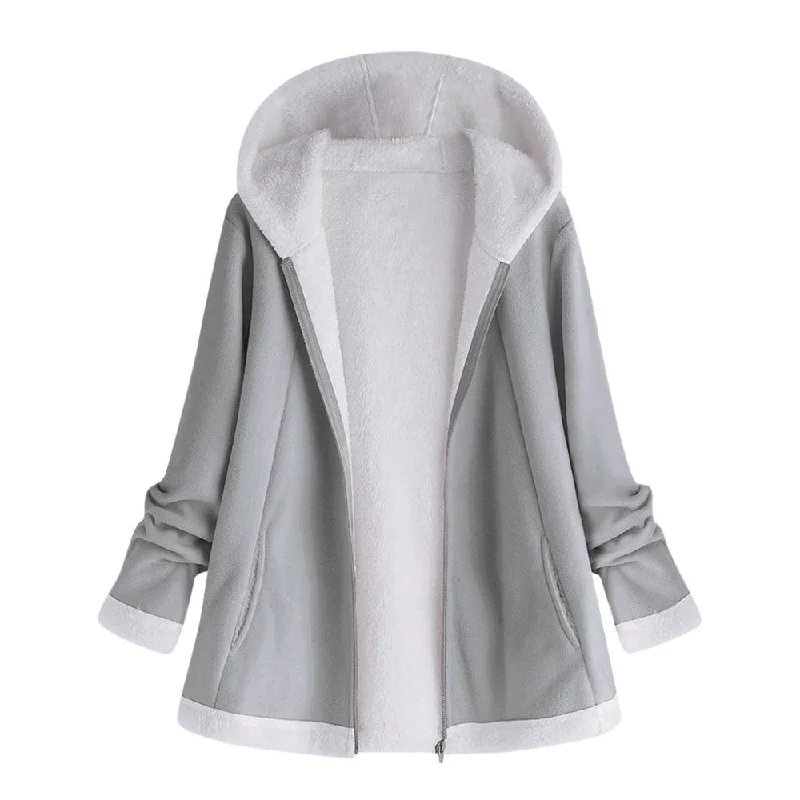 Street Letter Style women's autumn jacket Winter warm solid Plush Hoodie Coat Fashion Pocket Zipper Long Sleeves outwear manteau femme plus size 5XL