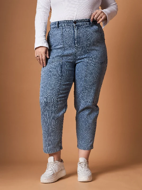 Comfortable Fashion Celebrity Style Women Ice Blue Denim Balloon Fit Jeans