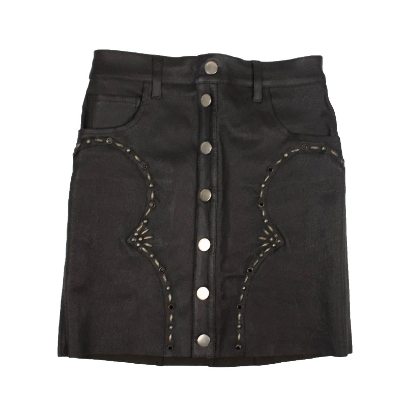 Classic And Versatile Stretch Design Black Western Leather Mini Skirt