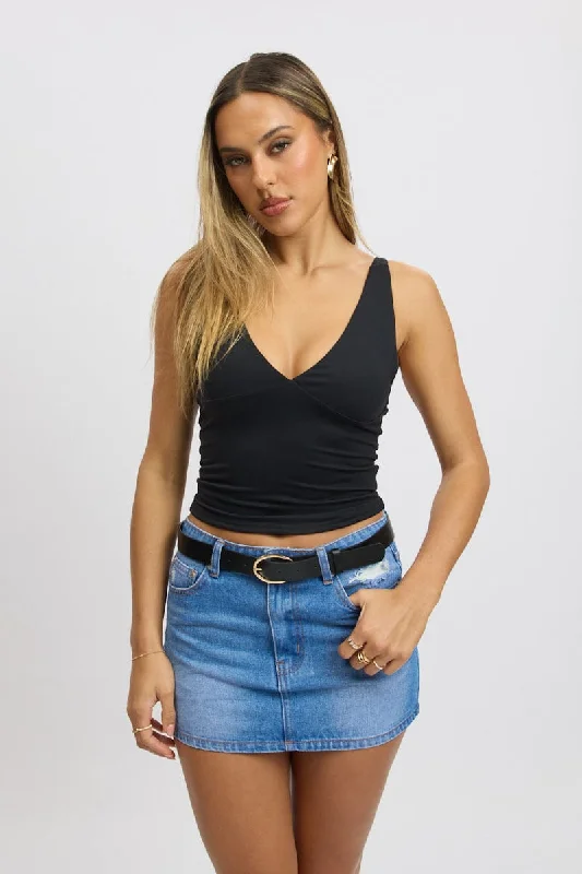 Refreshing Design Luxury Temperament Blue Mini Skirt Mid Rise Regular Fit