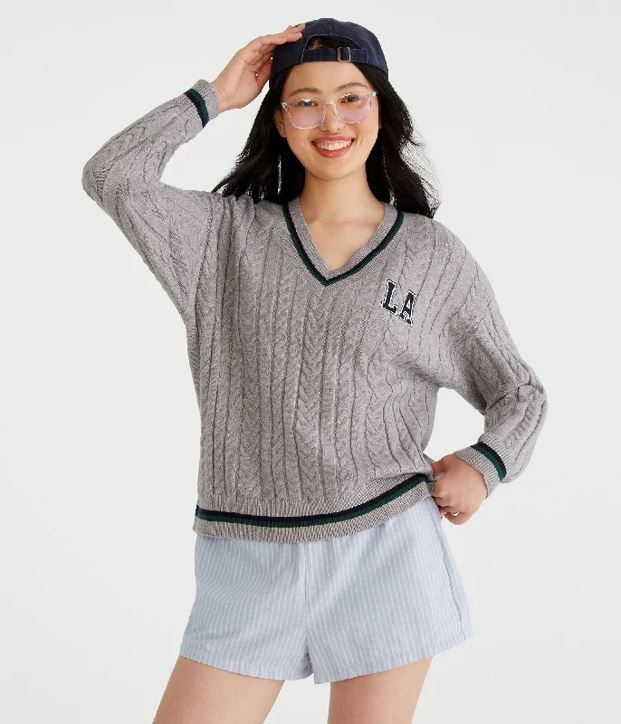 Elegant Wear Celebrity Style Aeropostale La Oversized Cable V-Neck Sweater