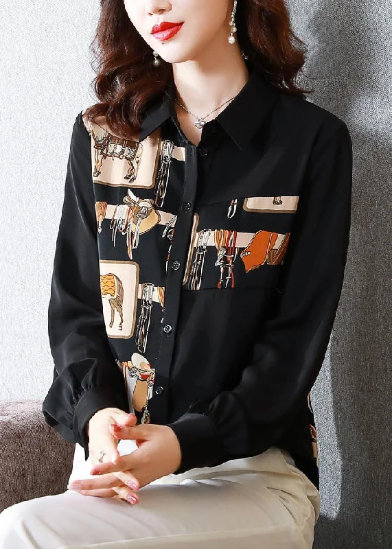 Classic Series Natural Black Long sleeve Patchwork Spring Shirt Tops