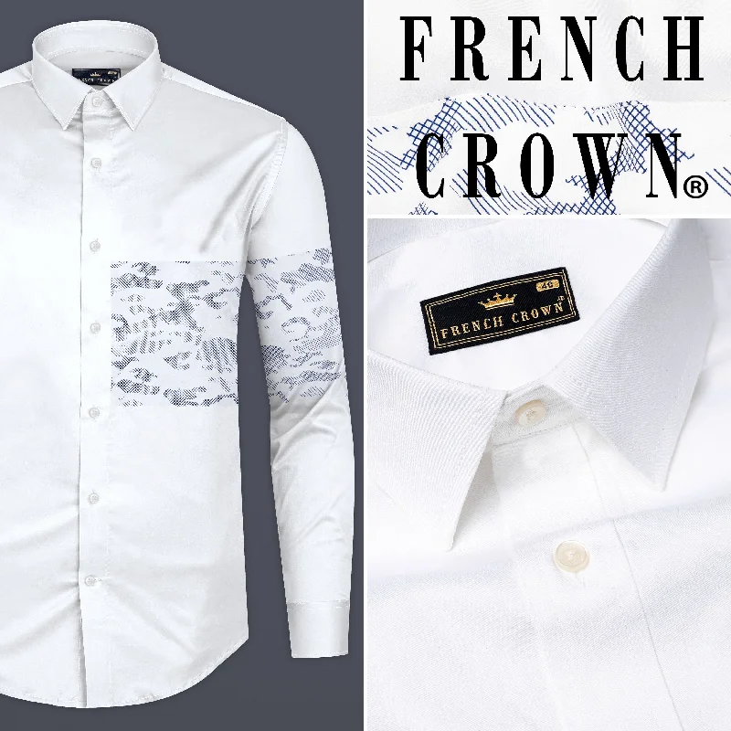 Personalized Design Elegant Tailoring Bright White Camo Patchwork Super Soft Premium Cotton Designer Shirt