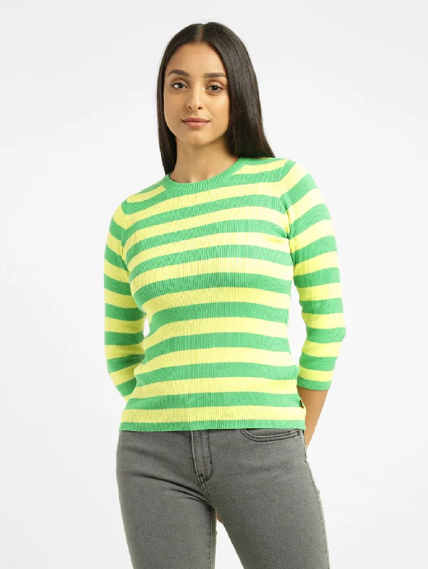 Sports And Leisure Street Cool Women's Striped Crew Neck Sweater