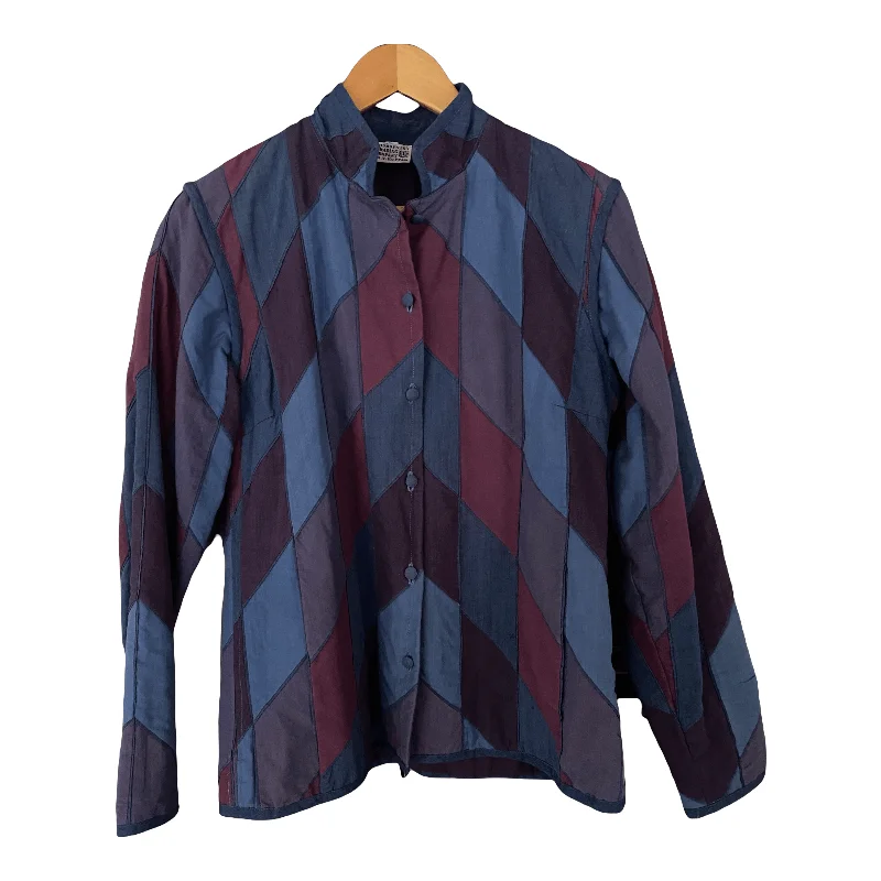 Artistic Temperament Free And Casual Bishopston Trading Company Vintage Jacket Harlequin Patchwork Design  Blues and Purple Size S/M