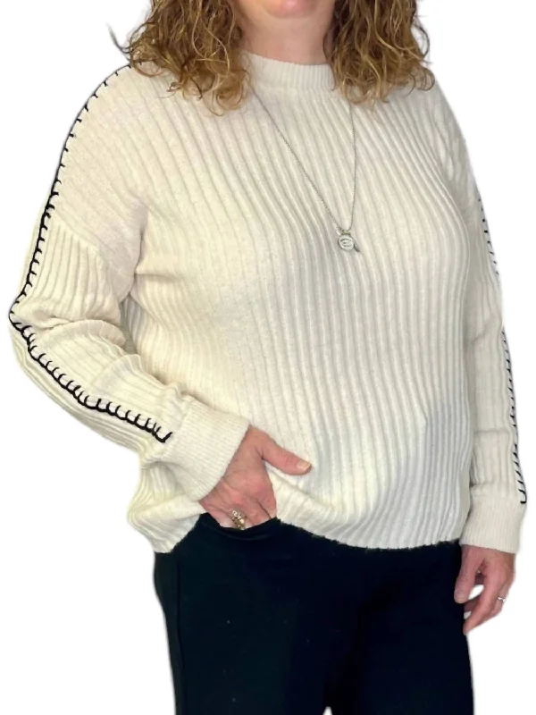 Practical Style Light And Breathable Vertical Stitch Soft Sweater In Cream