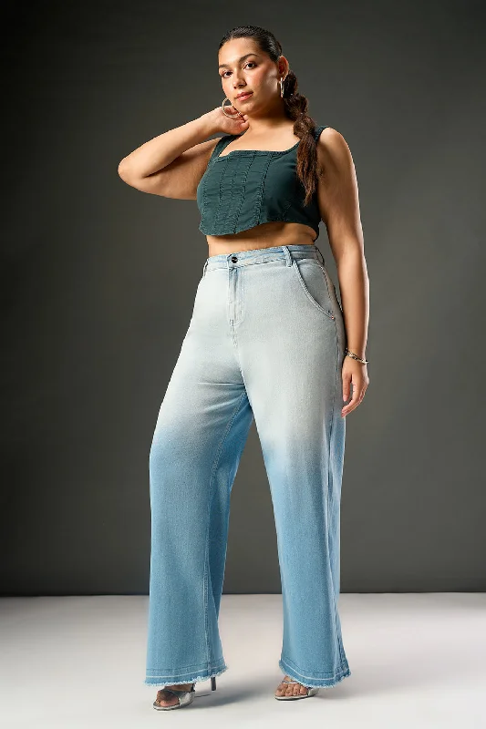 Noble And Elegant Dessert Matching Morning Blue Ombre Curve Wide Leg Jeans