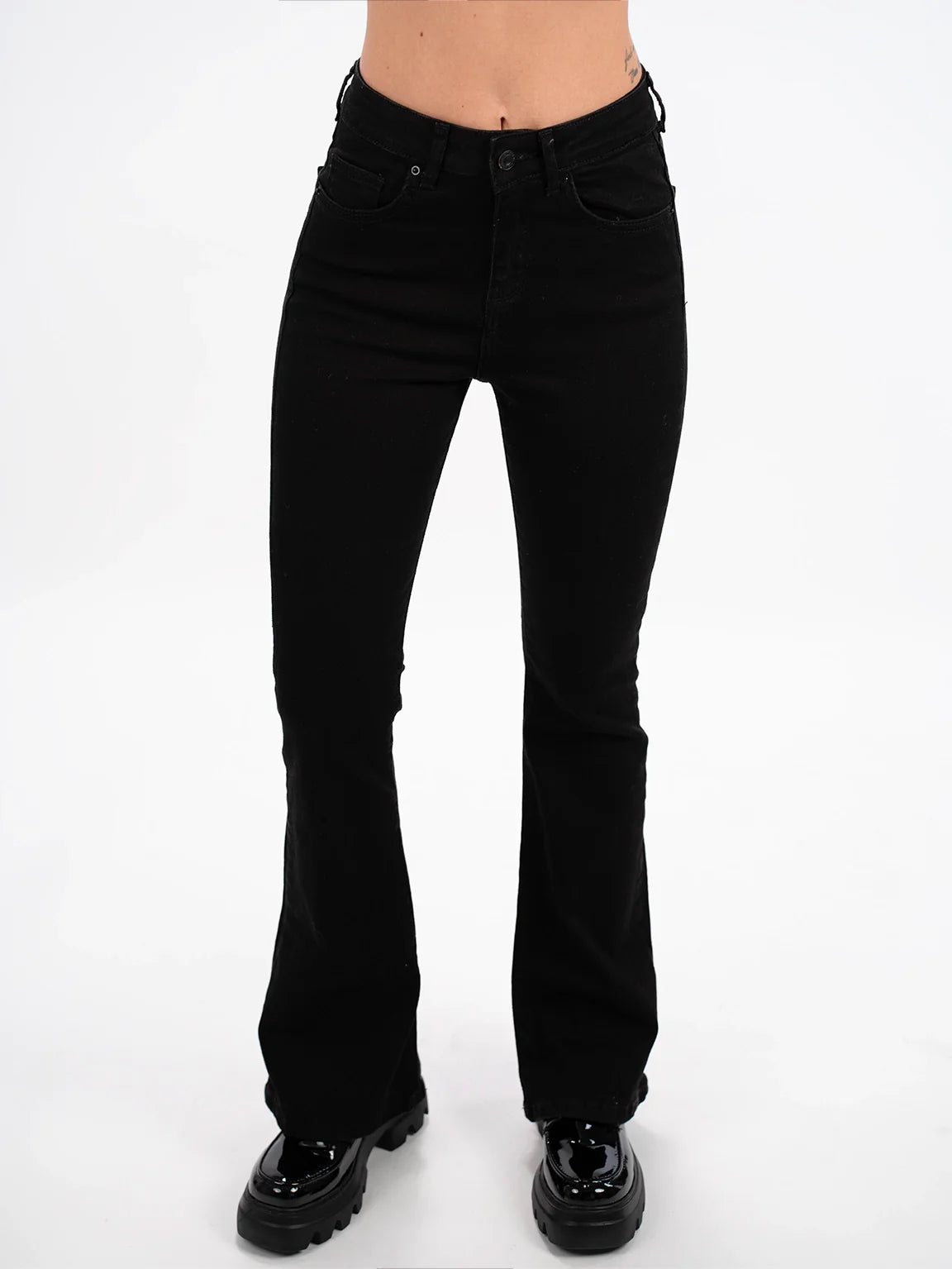 Fashion Must-have Exclusive Customization Black Flare Jeans With Zipper & Button To Close