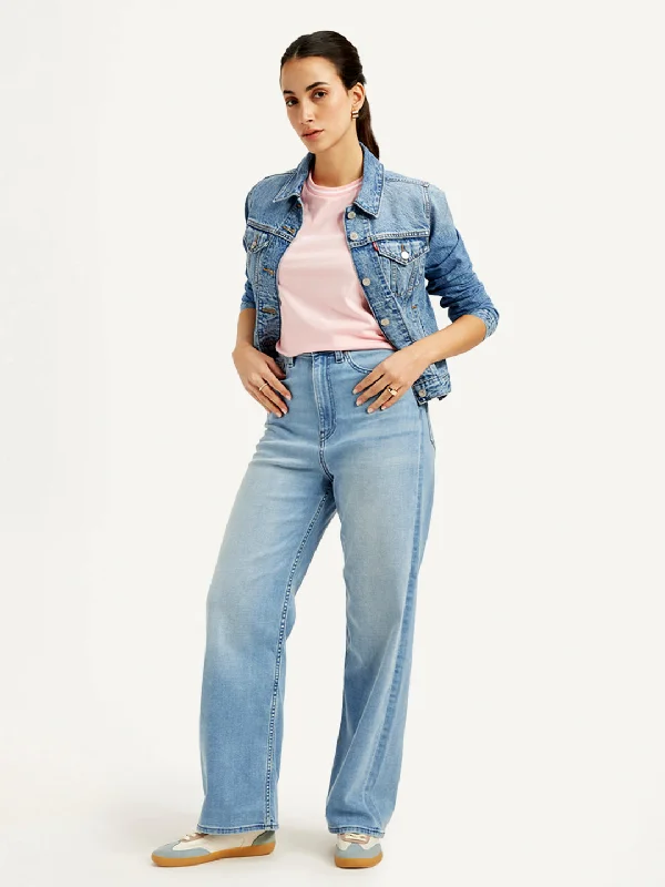 Breathable Design Unique Prints Women's High Rise Loose Fit Blue Jeans