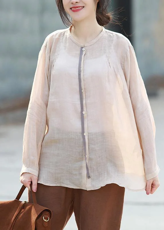 Elegant And Charming Celebrity Style Handmade o neck linen clothes Shirts nude top half sleeve Elegant And Charming Celebrity Style Handmade o neck linen clothes Shirts nude top half sleeve