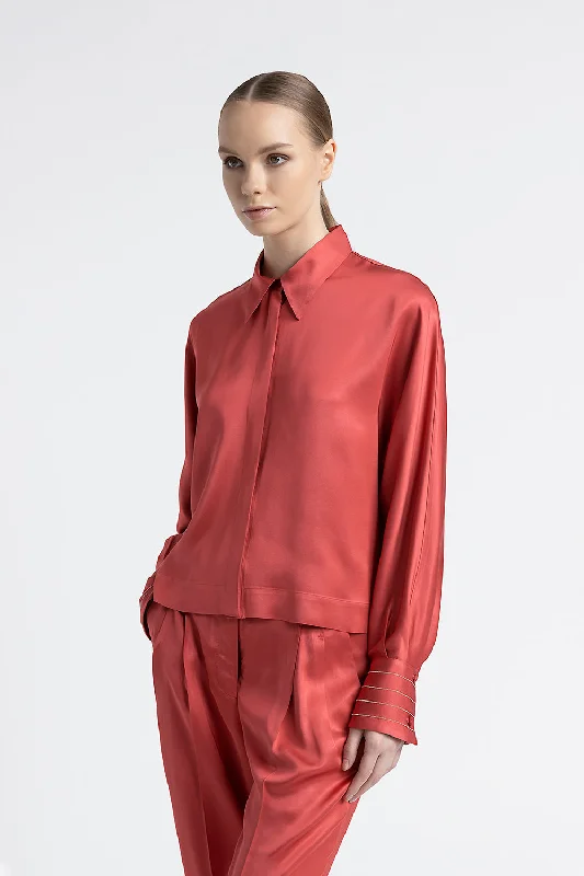 Editorial Design French Style Viscose satin oversize cropped shirt