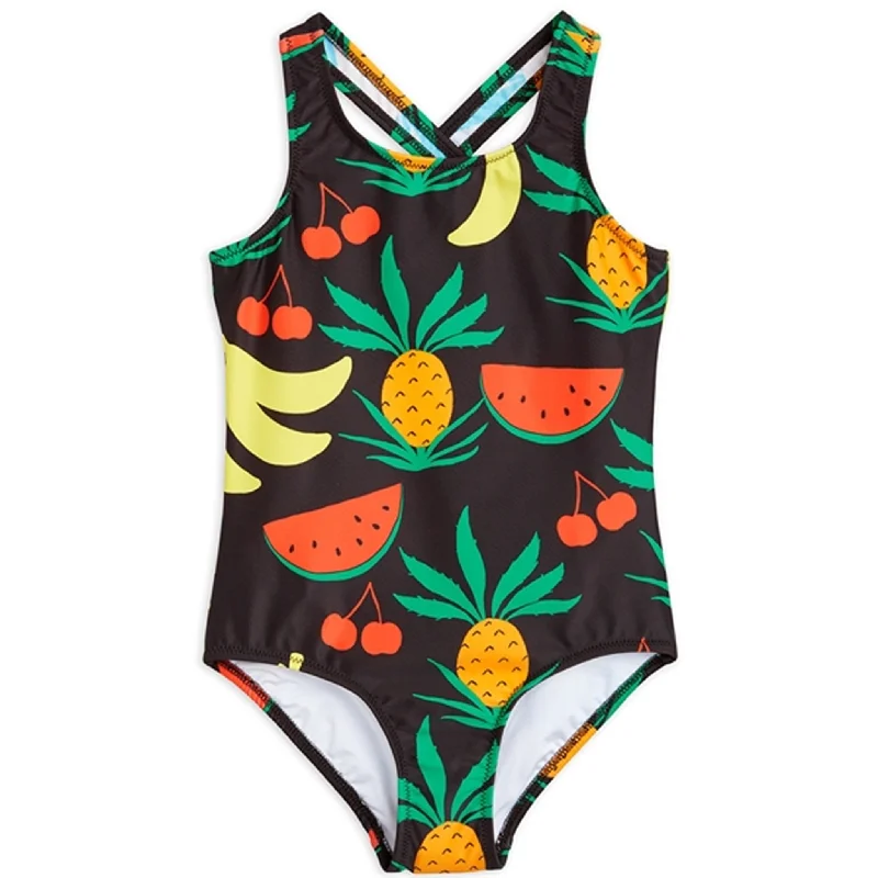 Black And White Style Mini Rodini Fruits Aop Swimsuit Brown