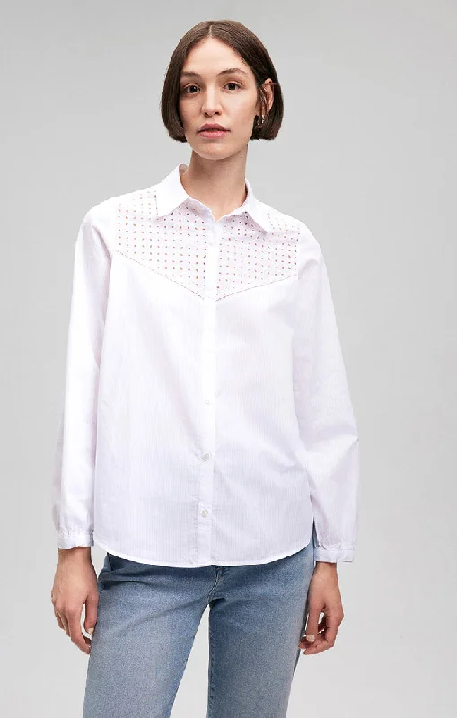 Personalized Design French Style LACE DETAIL BUTTON-UP SHIRT IN WHITE