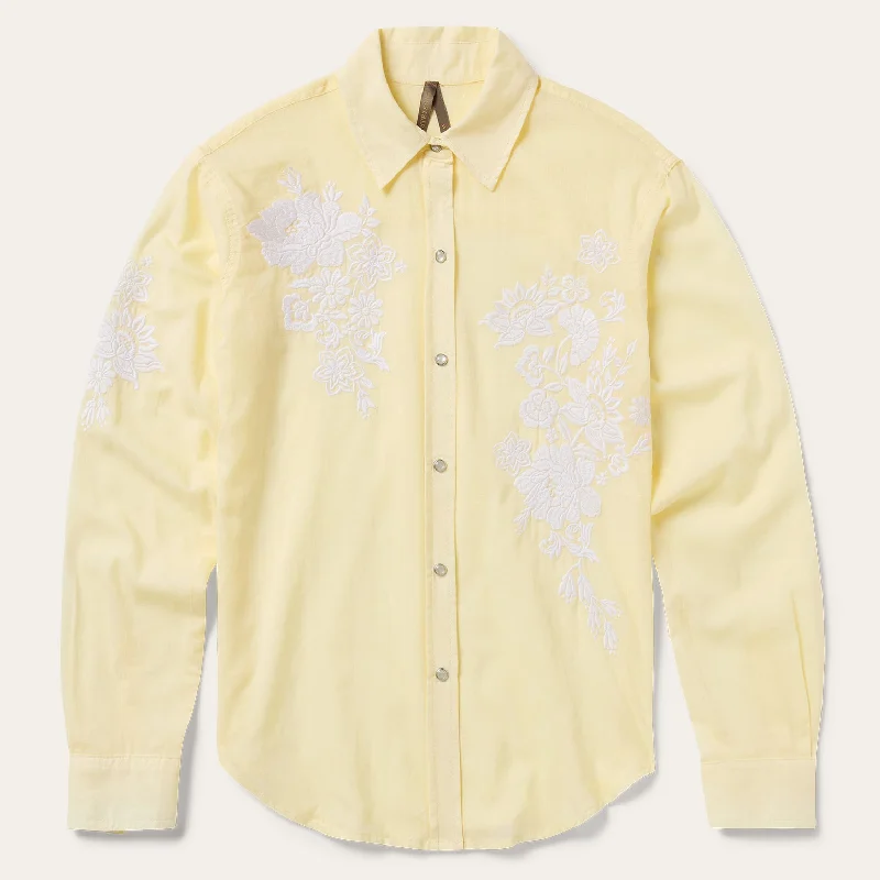 Practical Style Trendy Items Embroidered Cotton Lawn Snap Front Shirt