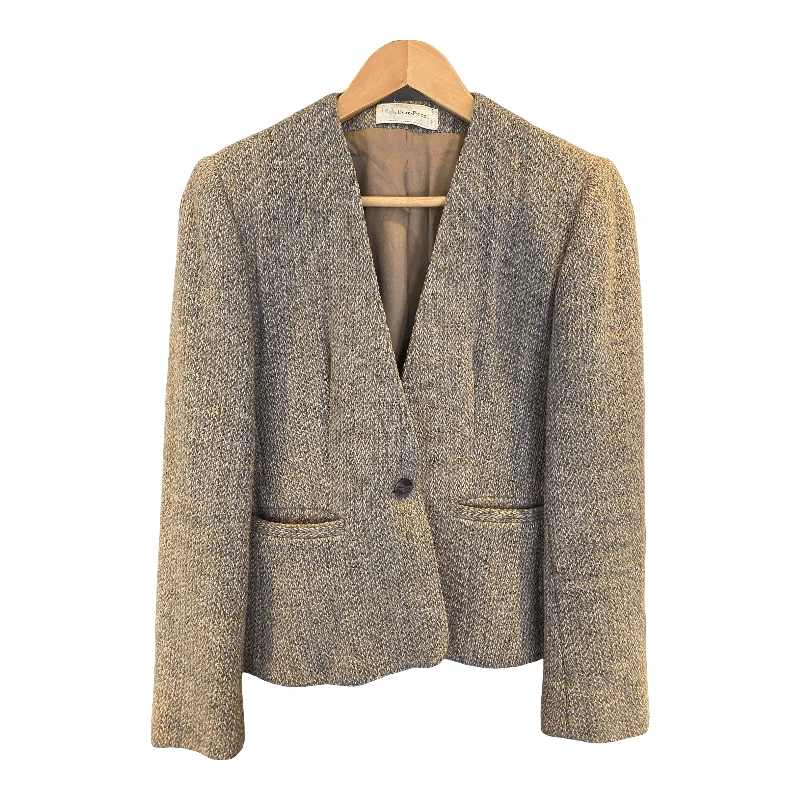Refreshing Design Luxury Temperament Evan Picone Vintage 100% Wool Tweed Single Breasted Jacket Brown UK Size 10