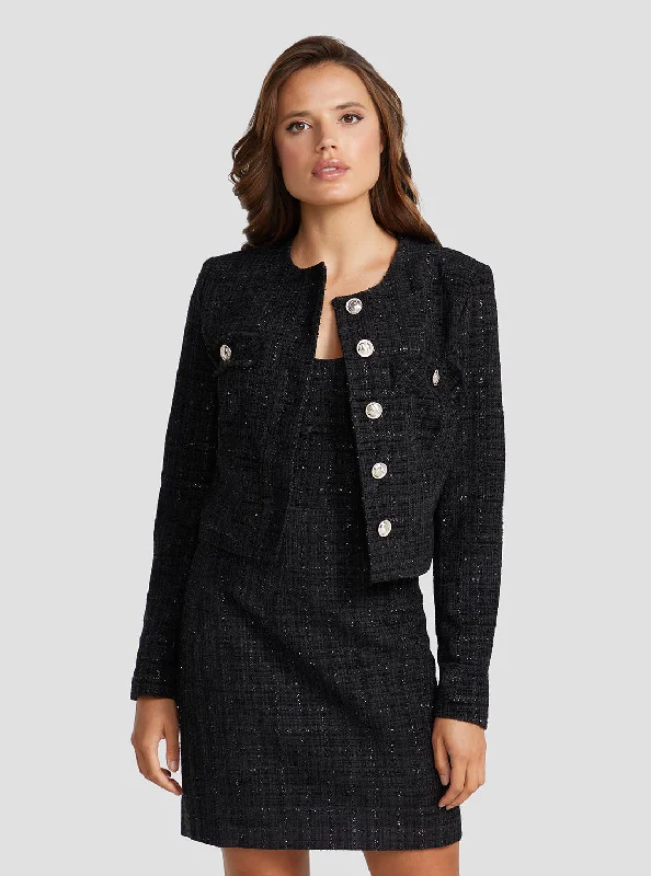 Sports Fashion Slim Fit Black Alara Shimmer Tweed Jacket