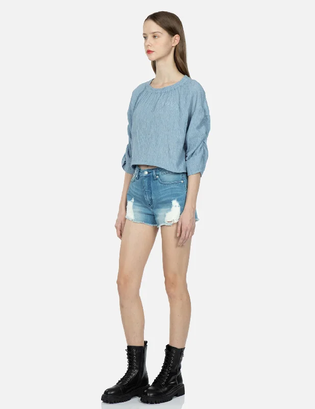 Classic Color Modern Tailoring Seagull Badge Embroidery Drop-Shoulder Blouse
