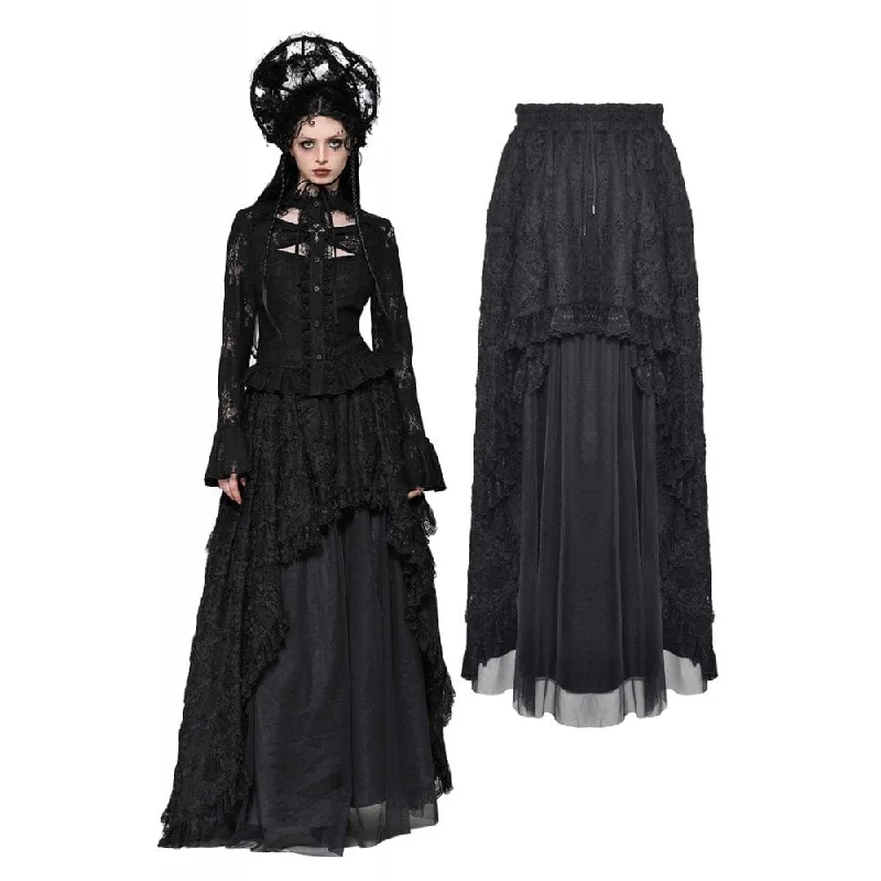 Tropical Style High-end Design Women's Gothic Lace Mesh Long Skirt