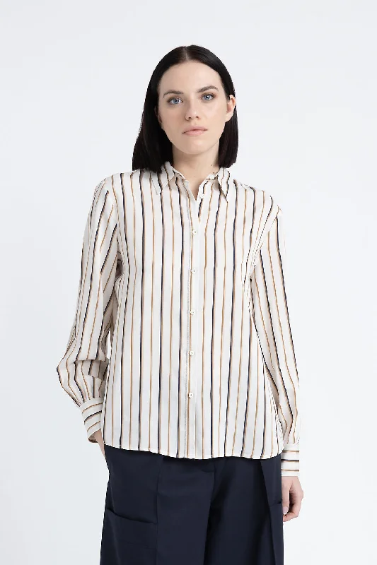Fashion Design French Style Striped viscose and silk shirt
