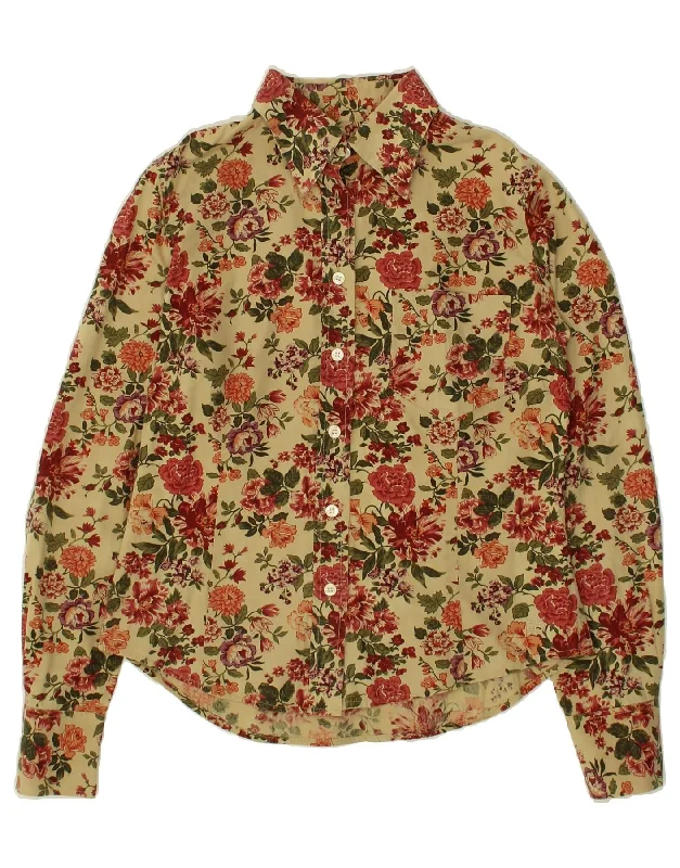 Fashionable And Fashionable Simple Style TIMBERLAND Womens Shirt UK 10 Small Beige Floral Cotton Fashionable And Fashionable Simple Style TIMBERLAND Womens Shirt UK 10 Small Beige Floral Cotton
