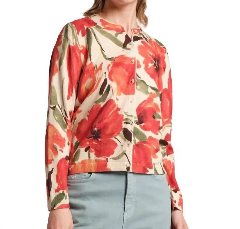 Artistic Temperament Free And Casual Darling Floral Cardigan In Pink Multi