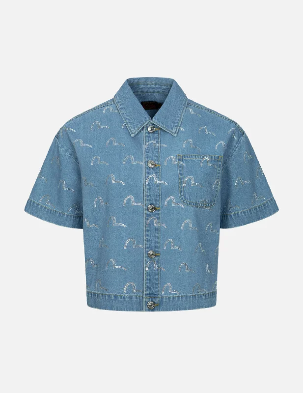 Romantic Data New Autumn And Winter Styles Rhinestone Seagull Allover Fashion Fit Denim Shirt Romantic Data New Autumn And Winter Styles Rhinestone Seagull Allover Fashion Fit Denim Shirt