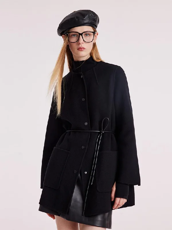 Energetic Tencel Wool Double-Faced Women Coat With Belt