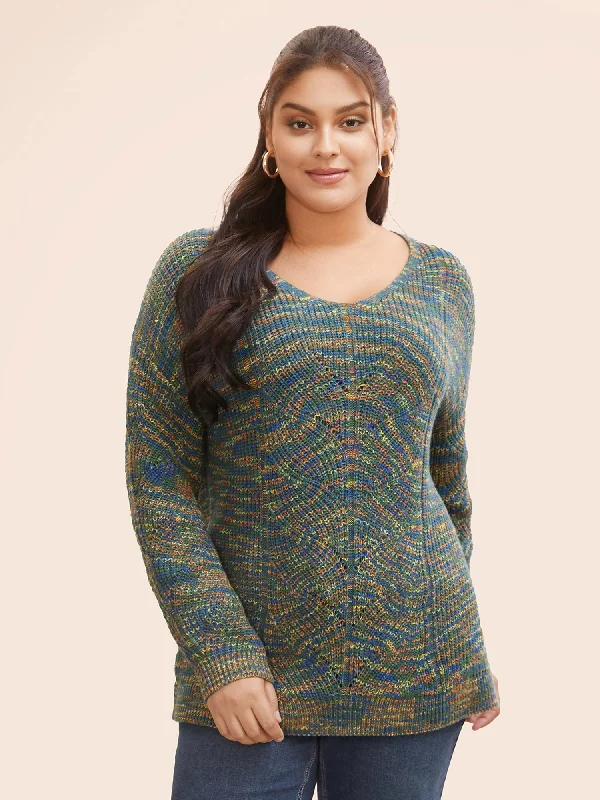 Personalized Clothing Luxury Temperament V Neck Texture Heather Cable Knit Pullover
