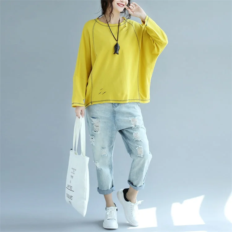 Sports fitness shoes new yellow casual pullover chunky oversize bawing sleeve t shirt