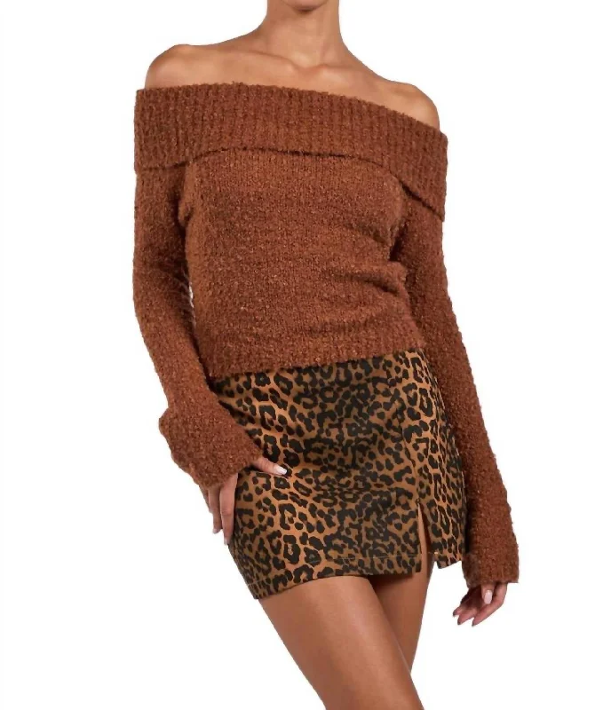 Sports litigation style Bliss Off Shoulder Sweater In Brown