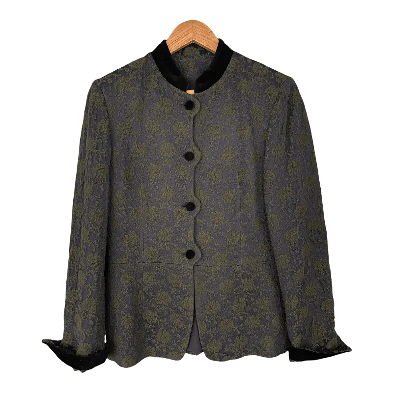 Comfortable Fashion Warm Atmosphere Oliver Grant Round Collar Jacket Blue and Green with Velvet Trim Size Eu 38 UK 10