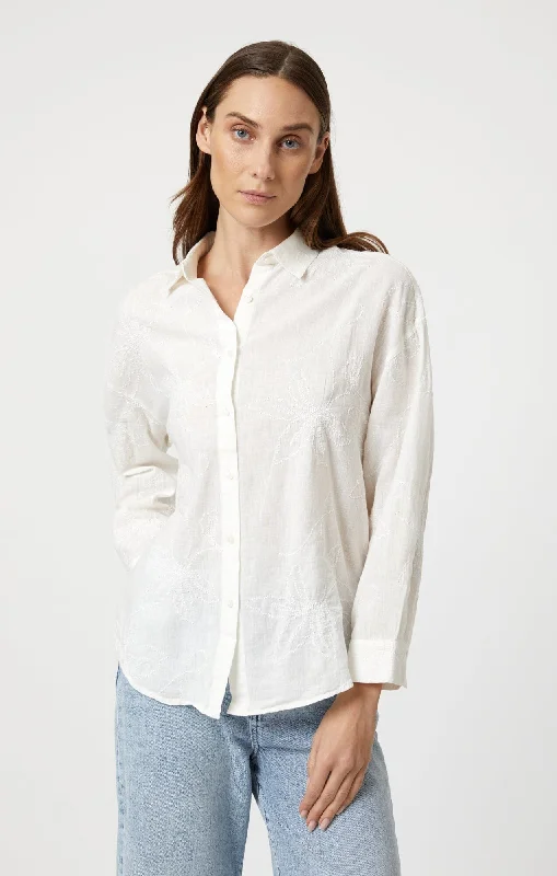 Goddess Style Comfortable Series JACQUARD LONG SLEEVE SHIRT IN WHITE