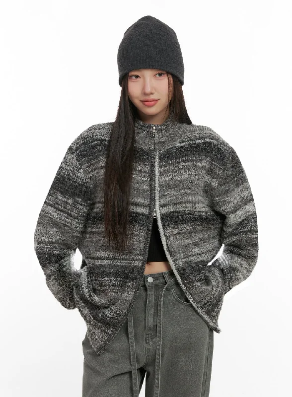 High waist design Oversized Knit Zip-Up Sweater IN415