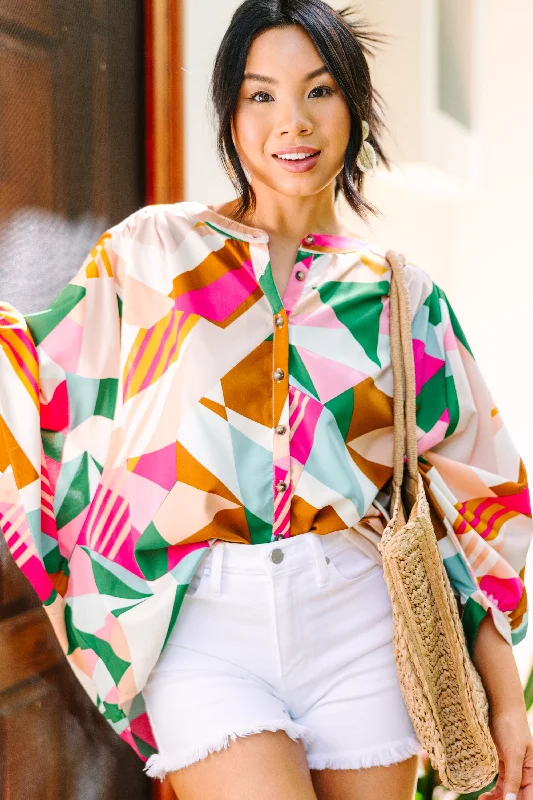 New Season Series High Street Style Always In Mind Fuchsia Pink Mix Abstract Blouse