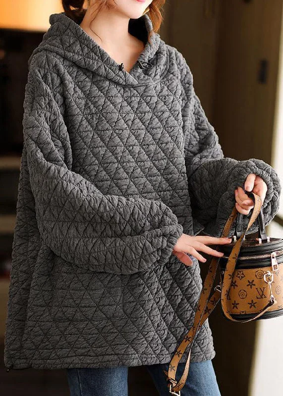 High Street Style Feminine Charm Italian Grey Hooded thick Sweatshirts Top Winter
