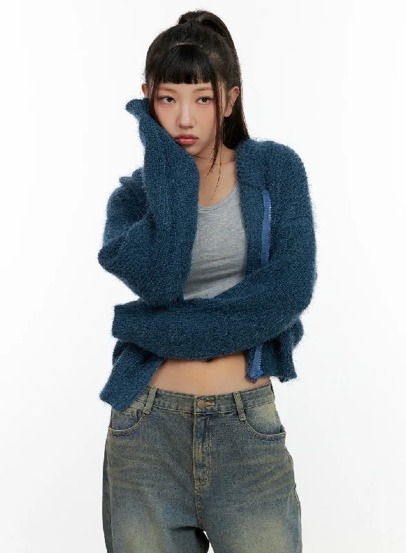 Sports And Leisure Avant-garde Design Zip-up Knit Hooded Cardigan CN401