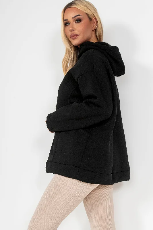 Fashionable Inner Wear Exquisite Embroidery Sacha Black Oversized Hoodie
