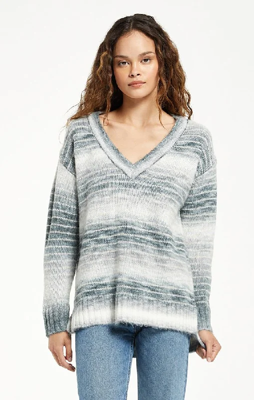 Warm Atmosphere Romantic And Fresh Autumn Stripe V-Neck Sweater