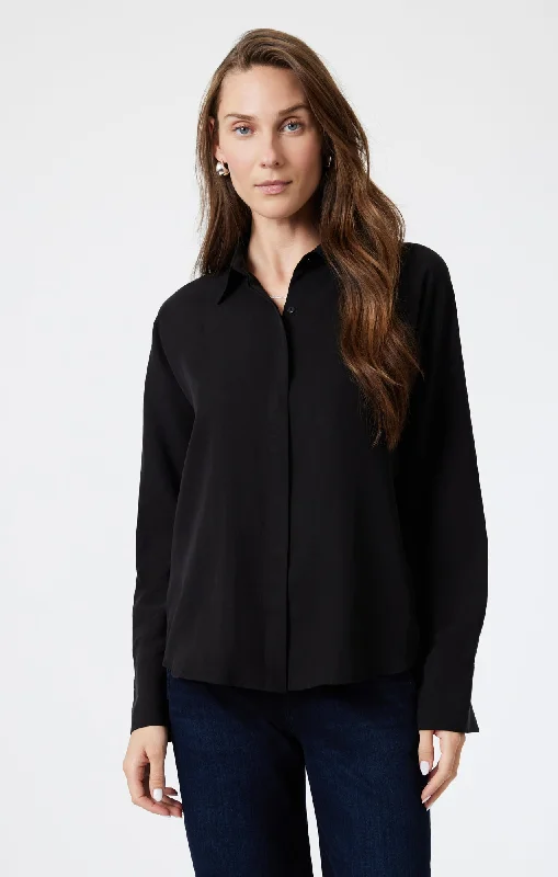 Fashion Selection Classic And Versatile LONG SLEEVE TENCEL SHIRT IN BLACK