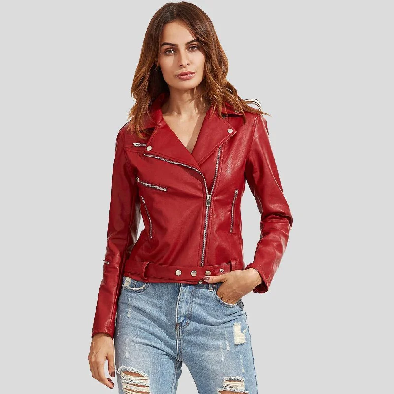 Sports Jacket Women's Diana Red Biker Leather Jacket