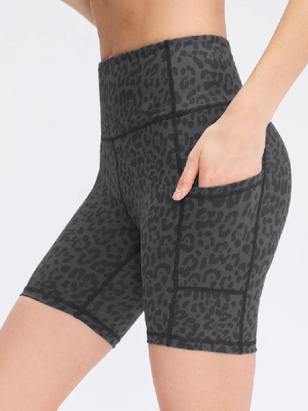 Trendy And Casual French Style Pocket Stretch Quick-dry Dark Gray Yoga Shorts