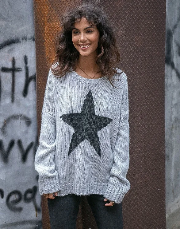 Basic Version High-quality Fabrics Star Leopard Print Crew
