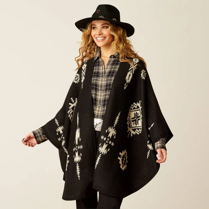 Fashionable Items Girl Style Ariat Women’s Delta Poncho in Black & Summer Sand Aztec